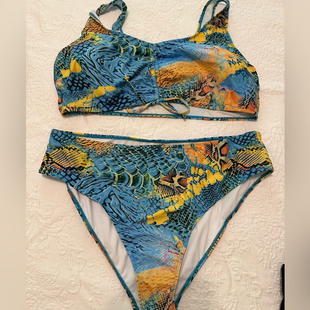 NEW ⭐️⭐️ Plus Size Snakeskin Print Bikini by SHEIN sz 4X colorful Full coverage